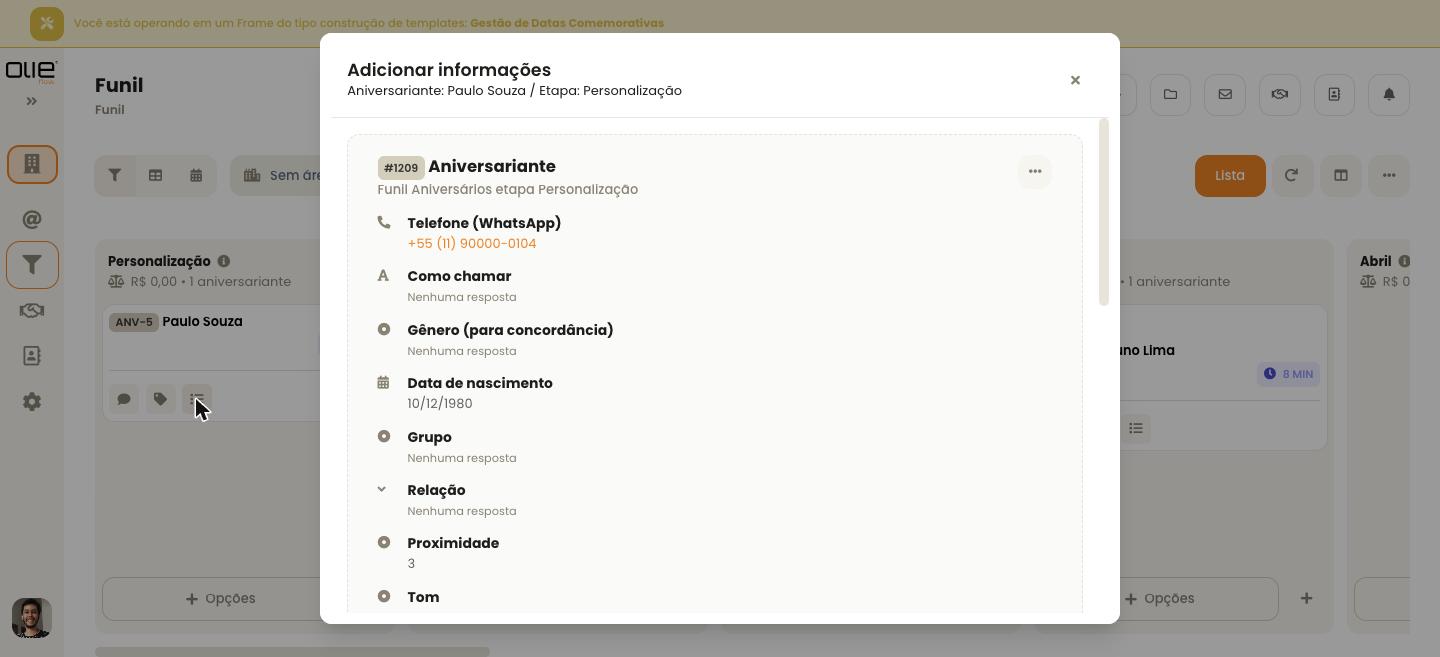 Gestor de Aniversários e Datas: tela 4 de 9