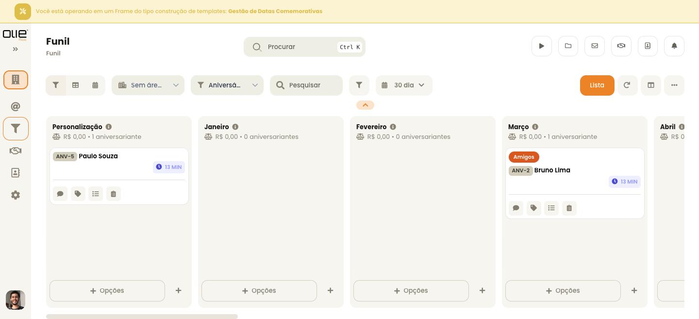 Gestor de Aniversários e Datas: tela 3 de 9