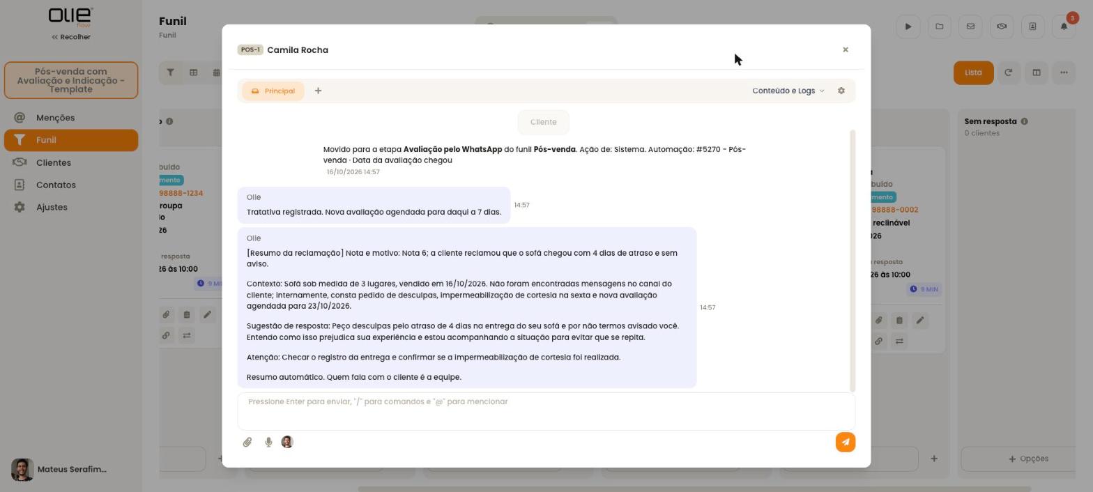 Pós-venda com Avaliação e Indicação: tela 4 de 5